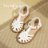 imagePANDANINJIA Toddler Girls Sandals ClosedToe TStrap Kids Flower Summer Flats Dress Sandals ShoesWhite Pu