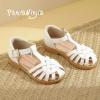 imagePANDANINJIA Toddler Girls Sandals ClosedToe TStrap Kids Flower Summer Flats Dress Sandals ShoesWhite Pu