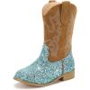 imagePANDANINJIA Girls Cowboy Boots for Boys Kids Toddler Western Cowgirl Boots Round Toe Mid Calf Riding Shoes BootiesBlue Sequin New Style