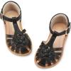 imagePANDANINJIA Toddler Girls Sandals ClosedToe TStrap Kids Flower Summer Flats Dress Sandals ShoesBlack Pu
