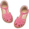 imagePANDANINJIA Toddler Girls Sandals ClosedToe TStrap Kids Flower Summer Flats Dress Sandals ShoesFuchsia