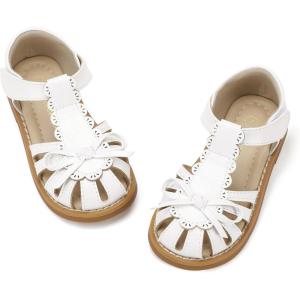 imagePANDANINJIA Toddler Girls Sandals Closed Toe TStrap Kids Dress Summer Flats Sandals Cute Bow Flower Girl ShoesWhitepu