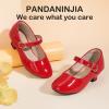 imagePANDANINJIA Molly Girls Dress Shoes Mary Jane Heels Flower Wedding Party Back to School Pump Shoes for Toddler Little KidM Red Patent