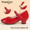 imagePANDANINJIA Molly Girls Dress Shoes Mary Jane Heels Flower Wedding Party Back to School Pump Shoes for Toddler Little KidM Red Patent