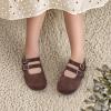 imagePANDANINJIA Toddler Girl Dress Shoes Mary Jane Flats Little Kid Flower Girl School Church ShoesDarkbrownsuede