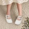 imagePANDANINJIA Toddler Girl Dress Shoes Mary Jane Flats Little Kid Flower Girl School Church ShoesWhitepu