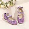 imagePANDANINJIA ToddlerLittle Kid Girls Angela Dress Mary Jane Ballet Flats Bow Flower Girl Wedding Party Ballerina Flat ShoesPurplesequin