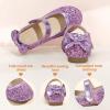 imagePANDANINJIA ToddlerLittle Kid Girls Angela Dress Mary Jane Ballet Flats Bow Flower Girl Wedding Party Ballerina Flat ShoesPurplesequin