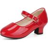 imagePANDANINJIA Molly Girls Dress Shoes Mary Jane Heels Flower Wedding Party Back to School Pump Shoes for Toddler Little KidM Red Patent