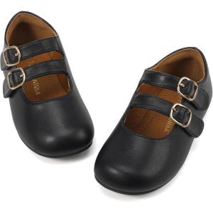 imagePANDANINJIA Toddler Girl Dress Shoes Mary Jane Flats Little Kid Flower Girl School Church ShoesBlackpu