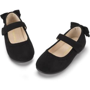 imagePANDANINJIA ToddlerLittle Kid Girls Angela Dress Mary Jane Ballet Flats Bow Flower Girl Wedding Party Ballerina Flat ShoesBlacksuede