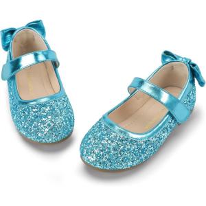 imagePANDANINJIA ToddlerLittle Kid Girls Angela Dress Mary Jane Ballet Flats Bow Flower Girl Wedding Party Ballerina Flat ShoesBluesequin