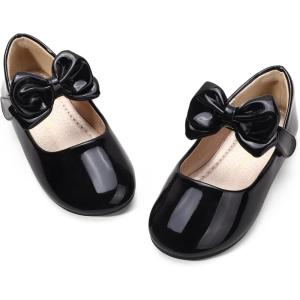 imagePANDANINJIA ToddlerLittle Kid Girls Angela Dress Mary Jane Ballet Flats Bow Flower Girl Wedding Party Ballerina Flat ShoesM Black Patent