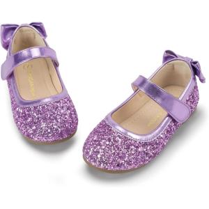 imagePANDANINJIA ToddlerLittle Kid Girls Angela Dress Mary Jane Ballet Flats Bow Flower Girl Wedding Party Ballerina Flat ShoesPurplesequin