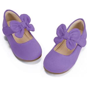 imagePANDANINJIA ToddlerLittle Kid Girls Angela Dress Mary Jane Ballet Flats Bow Flower Girl Wedding Party Ballerina Flat ShoesPurplesuede