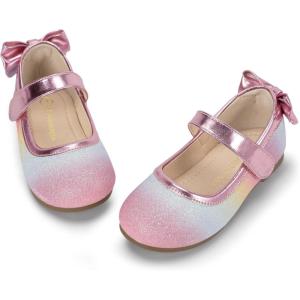imagePANDANINJIA ToddlerLittle Kid Girls Angela Dress Mary Jane Ballet Flats Bow Flower Girl Wedding Party Ballerina Flat ShoesRainbowglitter