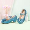 imagePANDANINJIA Girls ToddlerLittle Kid Jada Dress Mary Jane Pumps Bow Low Heels Party Wedding Princess ShoesBluesequin