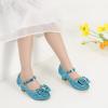 imagePANDANINJIA Girls ToddlerLittle Kid Jada Dress Mary Jane Pumps Bow Low Heels Party Wedding Princess ShoesBluesequin