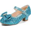 imagePANDANINJIA Girls ToddlerLittle Kid Jada Dress Mary Jane Pumps Bow Low Heels Party Wedding Princess ShoesBluesequin