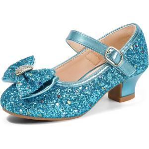 imagePANDANINJIA Girls ToddlerLittle Kid Jada Dress Mary Jane Pumps Bow Low Heels Party Wedding Princess ShoesBluesequin