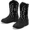 imagePANDANINJIA Girls Cowgirl Boots Mid Calf Sequin Cowboy Boots Toddler Little Big Kids Round Toe Western Riding Horse Shoes BootiesBlacksequin