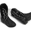 imagePANDANINJIA Girls Cowgirl Boots Mid Calf Sequin Cowboy Boots Toddler Little Big Kids Round Toe Western Riding Horse Shoes BootiesBlacksequin