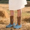 imagePANDANINJIA Girls Cowgirl Boots Mid Calf Sequin Cowboy Boots Toddler Little Big Kids Round Toe Western Riding Horse Shoes BootiesBluesequin