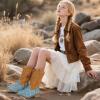 imagePANDANINJIA Girls Cowgirl Boots Mid Calf Sequin Cowboy Boots Toddler Little Big Kids Round Toe Western Riding Horse Shoes BootiesBluesequin