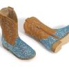 imagePANDANINJIA Girls Cowgirl Boots Mid Calf Sequin Cowboy Boots Toddler Little Big Kids Round Toe Western Riding Horse Shoes BootiesBluesequin