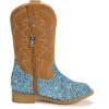 imagePANDANINJIA Girls Cowgirl Boots Mid Calf Sequin Cowboy Boots Toddler Little Big Kids Round Toe Western Riding Horse Shoes BootiesBluesequin