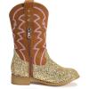 imagePANDANINJIA Girls Cowgirl Boots Mid Calf Sequin Cowboy Boots Toddler Little Big Kids Round Toe Western Riding Horse Shoes BootiesGoldsequin