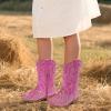 imagePANDANINJIA Girls Cowgirl Boots Mid Calf Sequin Cowboy Boots Toddler Little Big Kids Round Toe Western Riding Horse Shoes BootiesPinksequin