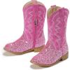 imagePANDANINJIA Girls Cowgirl Boots Mid Calf Sequin Cowboy Boots Toddler Little Big Kids Round Toe Western Riding Horse Shoes BootiesPinksequin