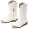 imagePANDANINJIA Girls Cowgirl Boots Mid Calf Sequin Cowboy Boots Toddler Little Big Kids Round Toe Western Riding Horse Shoes BootiesWhitepu