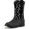 imagePANDANINJIA Girls Cowgirl Boots Mid Calf Sequin Cowboy Boots Toddler Little Big Kids Round Toe Western Riding Horse Shoes BootiesBlacksequin