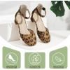 imagePANDANINJIA Girls Heels Dress Shoes Flower Girl Closed Toe Heels Ankle Strap Wedding Party School Miya Toddler Little Big Kid Pump ShoesLeopard Suede