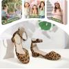 imagePANDANINJIA Girls Heels Dress Shoes Flower Girl Closed Toe Heels Ankle Strap Wedding Party School Miya Toddler Little Big Kid Pump ShoesLeopard Suede