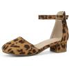imagePANDANINJIA Girls Heels Dress Shoes Flower Girl Closed Toe Heels Ankle Strap Wedding Party School Miya Toddler Little Big Kid Pump ShoesLeopard Suede