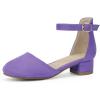 imagePANDANINJIA Girls Heels Dress Shoes Flower Girl Closed Toe Heels Ankle Strap Wedding Party School Miya Toddler Little Big Kid Pump ShoesPurple Suede