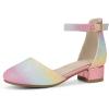 imagePANDANINJIA Girls Heels Dress Shoes Flower Girl Closed Toe Heels Ankle Strap Wedding Party School Miya Toddler Little Big Kid Pump ShoesRainbow Glitter