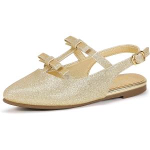 imagePANDANINJIA Girls Dress Shoes Sandals Pointed Toe Dress SandalsGold Glitter