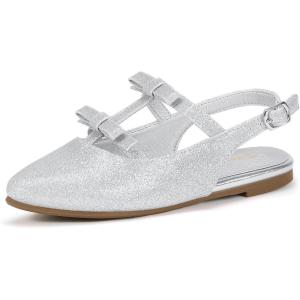 imagePANDANINJIA Girls Dress Shoes Sandals Pointed Toe Dress SandalsSilver Glitter