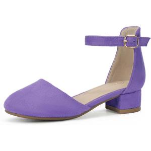 imagePANDANINJIA Girls Heels Dress Shoes Flower Girl Closed Toe Heels Ankle Strap Wedding Party School Miya Toddler Little Big Kid Pump ShoesPurple Suede