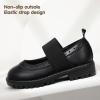 imagePANDANINJIA Toddler Girls Mary Jane School Shoes Kids Elastic Strap Platform Flats Dress ShoesBlackpu