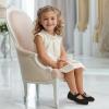 imagePANDANINJIA Naomi Girls Dress Shoes Mary Jane Ballet Flats Flower Girl Wedding Party Communion Shoes for Toddler Little Kid Big KidBlacksuede