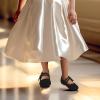 imagePANDANINJIA Naomi Girls Dress Shoes Mary Jane Ballet Flats Flower Girl Wedding Party Communion Shoes for Toddler Little Kid Big KidBlacksuede