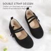 imagePANDANINJIA Naomi Girls Dress Shoes Mary Jane Ballet Flats Flower Girl Wedding Party Communion Shoes for Toddler Little Kid Big KidBlacksuede