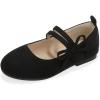 imagePANDANINJIA Naomi Girls Dress Shoes Mary Jane Ballet Flats Flower Girl Wedding Party Communion Shoes for Toddler Little Kid Big KidBlacksuede