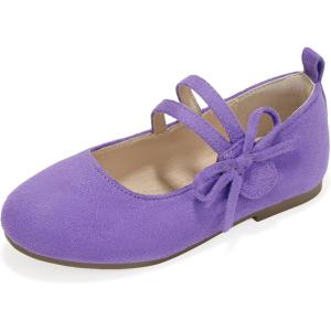 imagePANDANINJIA Naomi Girls Dress Shoes Mary Jane Ballet Flats Flower Girl Wedding Party Communion Shoes for Toddler Little Kid Big KidPurplesuede