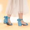 imagePANDANINJIA Girls Dress Shoes Toddler Kids Heels Sandals Ankle Strap Wedding Party Phoebe Flower Girl ShoesBluesequin